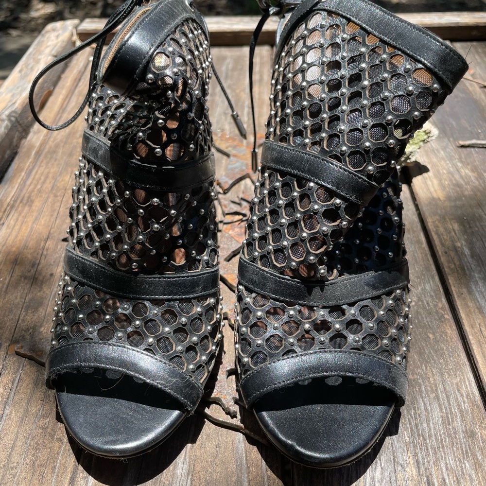 Aquazzura Black Mesh Heeled Sandals